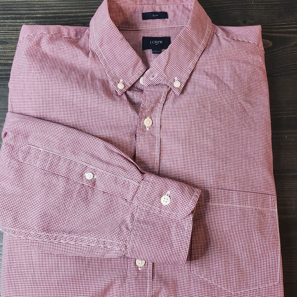 J.‎ Crew Men's Red/White Gingham Button Down Slim Fit Long Sleeve Size Large